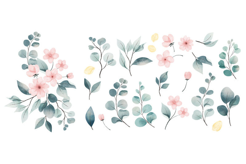 watercolor-leaves-and-flowers-collection-vector