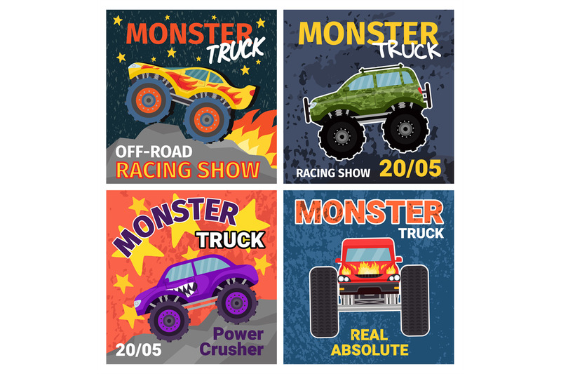 cartoon-monster-trucks-t-shirt-print-designs-and-posters-grunge-cool