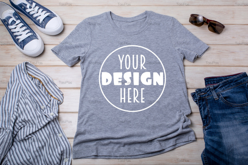 gray-t-shirt-mockup-with-sneakers-and-striped-shirt