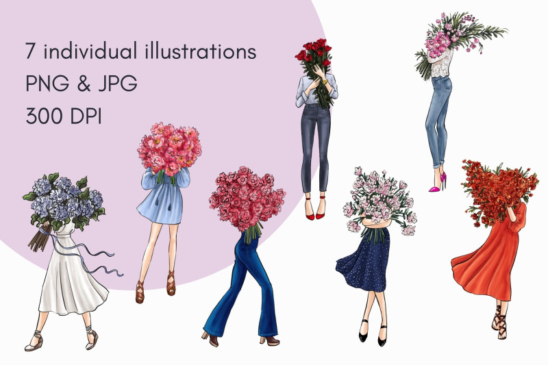 girls-with-flowers-light-skin-watercolor-fashion-clipart