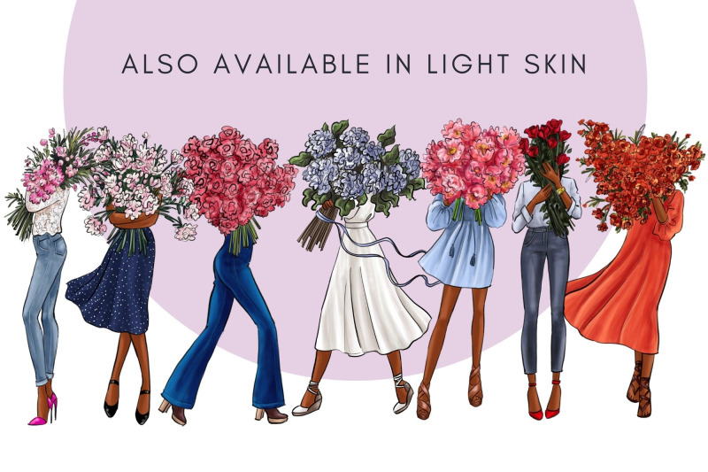 girls-with-flowers-light-skin-watercolor-fashion-clipart