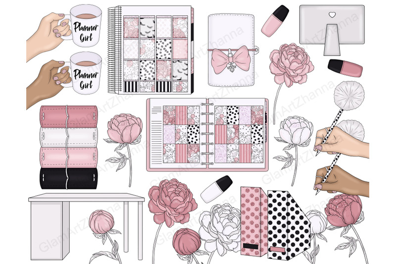 planner-girl-clipart-pink-office-illustration