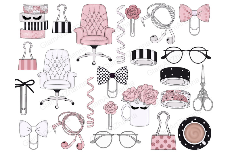 planner-girl-clipart-pink-office-illustration