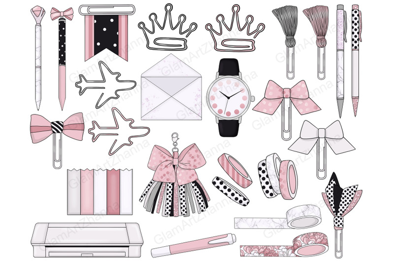 planner-girl-clipart-pink-office-illustration