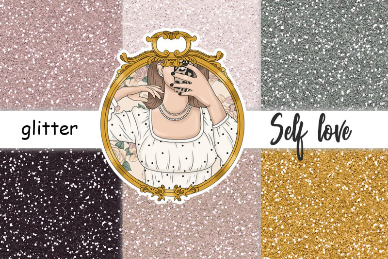 self-love-digital-paper-glitter-backgrounds-bundle