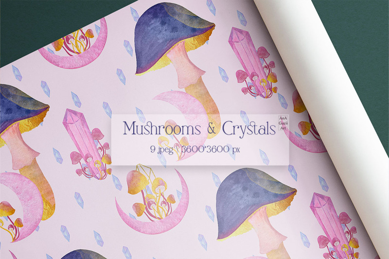 watercolor-magic-mushroom-crystal-seamless-digital-papers