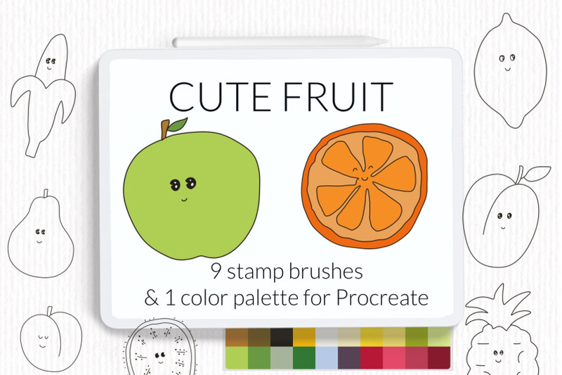 cute-fruit-procreate-stamp-brushes-fruit-doodle-kawaii-stamp-brushes