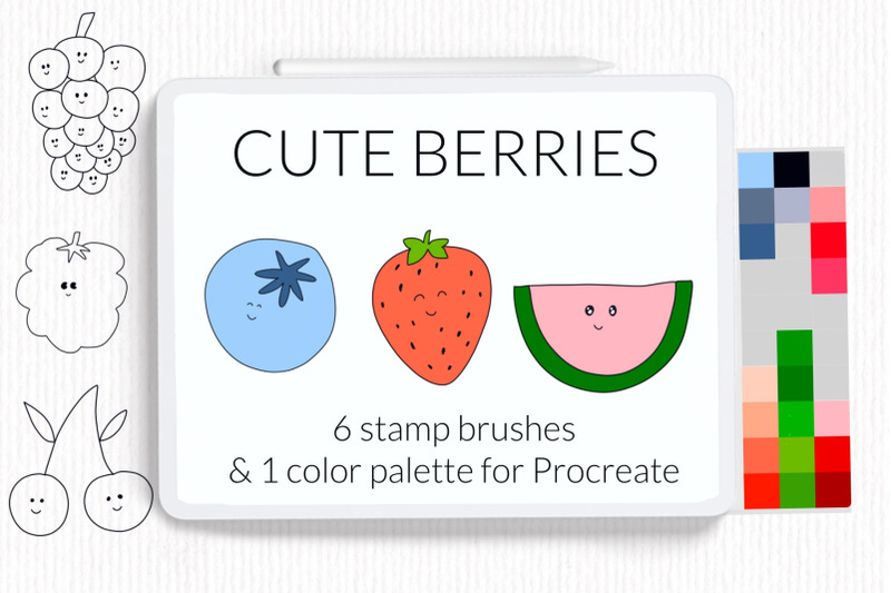 cute-berries-procreate-stamp-brushes-berries-doodle-kawaii-stamp-brus
