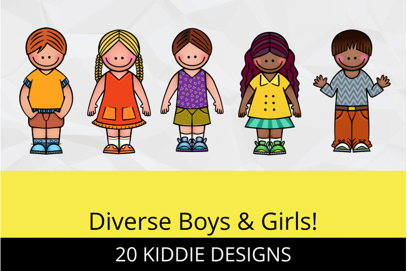 standing-happy-diverse-kids-clipart-set