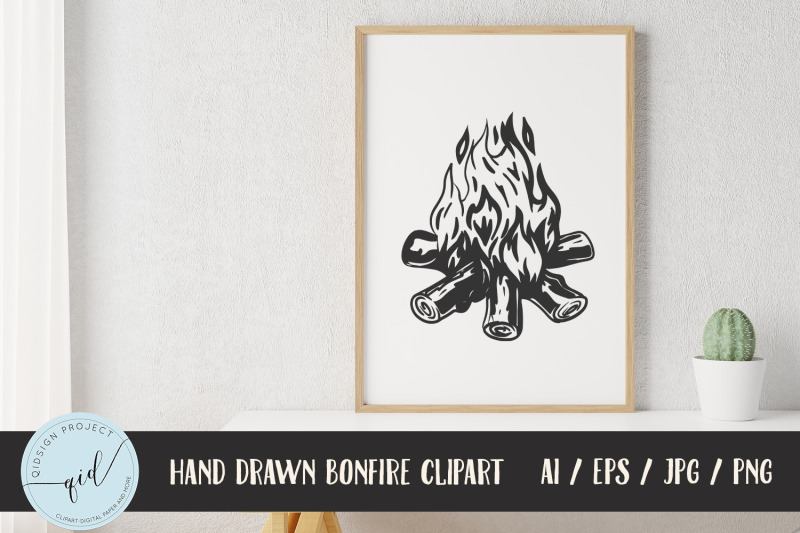hand-drawn-black-and-white-bonfire-clipart-8-variations