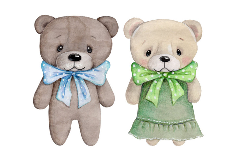 two-cute-baby-bears-watercolor-illustration