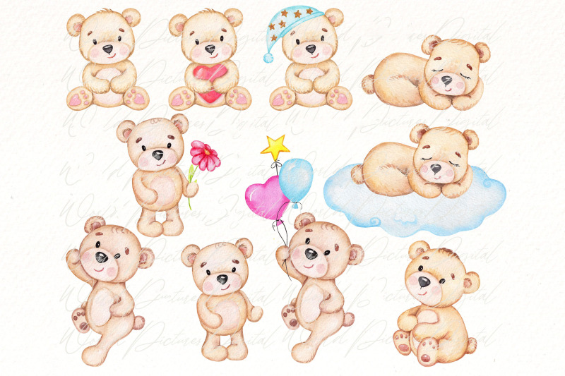 Cute bear watercolor clipart Bindle | Cute animal png clip art. By ...