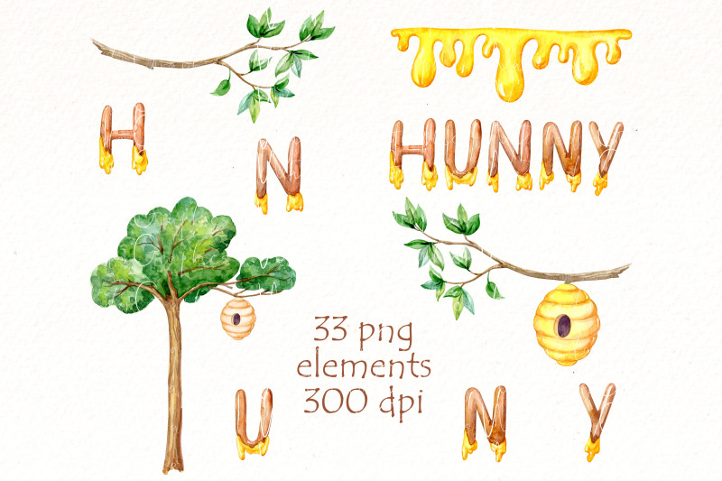 honey-and-bees-clipart-bundle-watercolor-bee-png