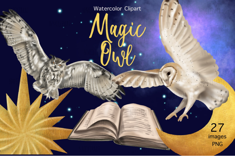 watercolor-magic-clipart-magic-owl-witch-and-wizard-supplies-hallow