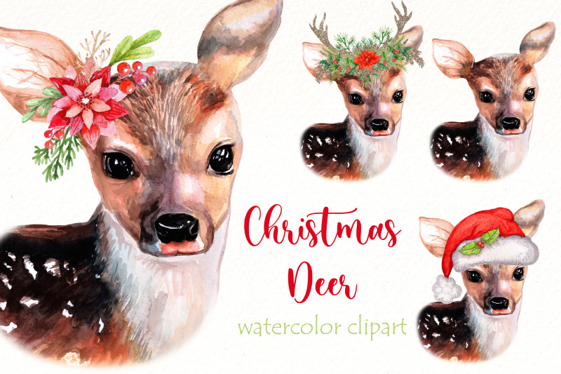 christmas-deer-watercolor-clipart-bundle-cute-animal-png
