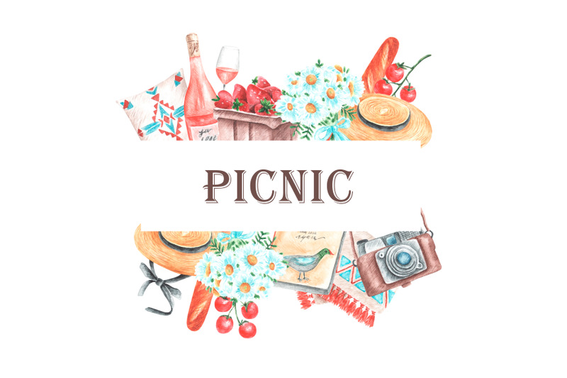 luxury-picnic-watercolor-clipart-picnic-frame-wreath-border