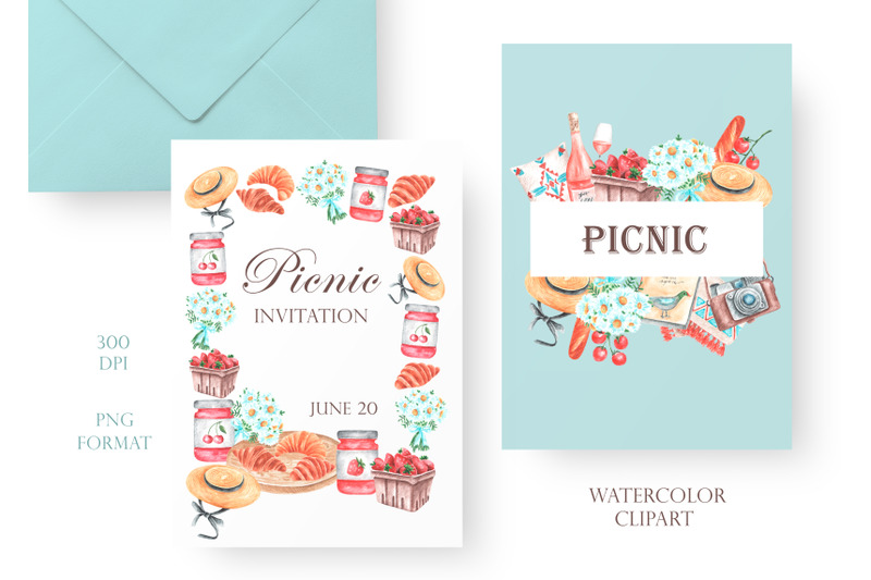 luxury-picnic-watercolor-clipart-picnic-frame-wreath-border