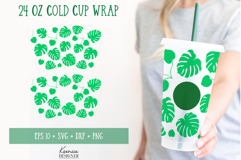 tropical-leaves-cold-cup-wrap-monstera-leaf-svg