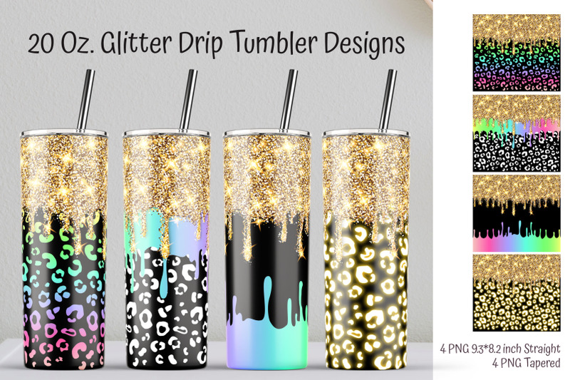 gold-glitter-drip-tumbler-rainbow-leopard-tumbler-sublimation