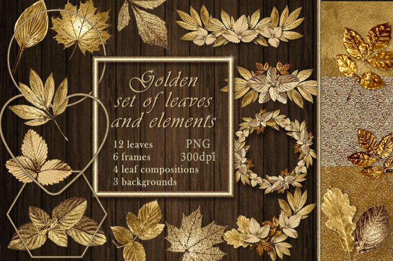 golden-set-of-leaves-and-elements-png