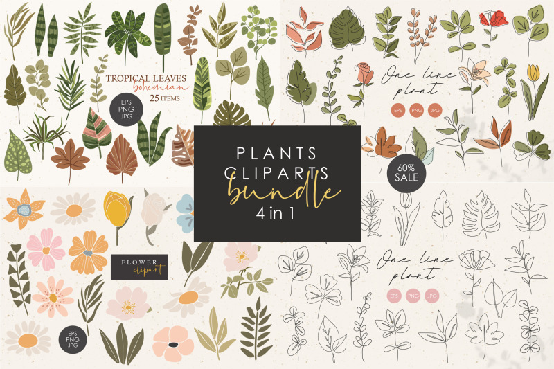 plant-cliparts-bundle-digital-download-tropical-elements