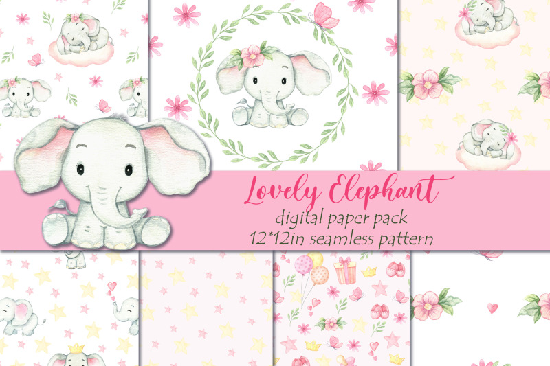 elephant-digital-paper-pack-cute-baby-animals-background