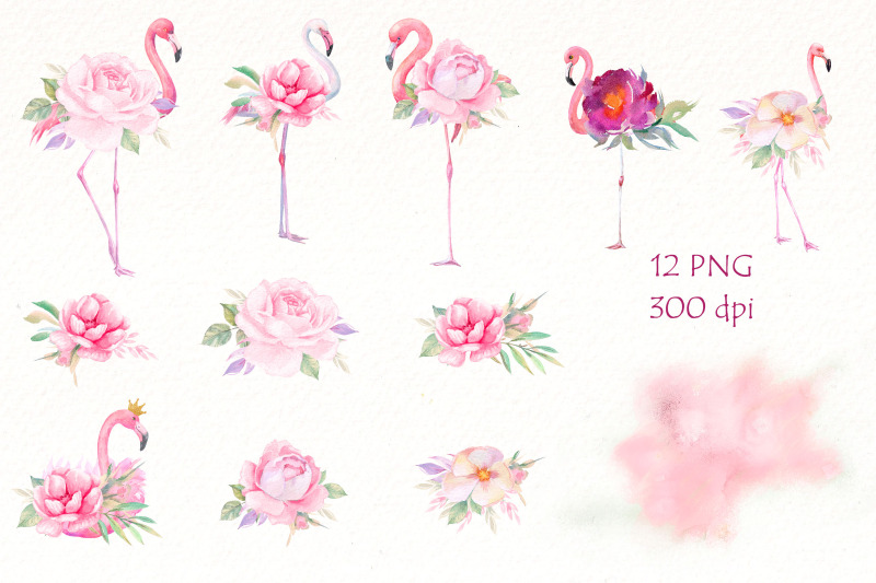 flowers-flamingo-clipart-png-bundle-watercolor-tropical