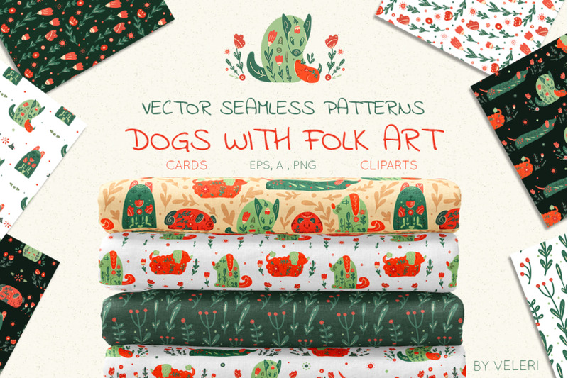 vector-set-patterns-dogs-with-folk-art