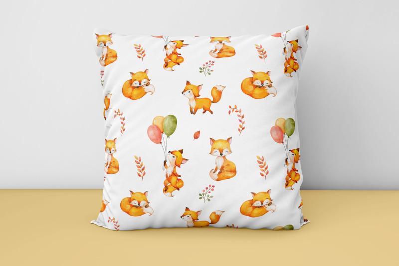 watercolor-fox-fall-seamless-pattern-animals-paper-pack