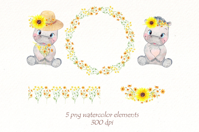 baby-hippo-watercolor-clipart-bundle-safari-animal-png