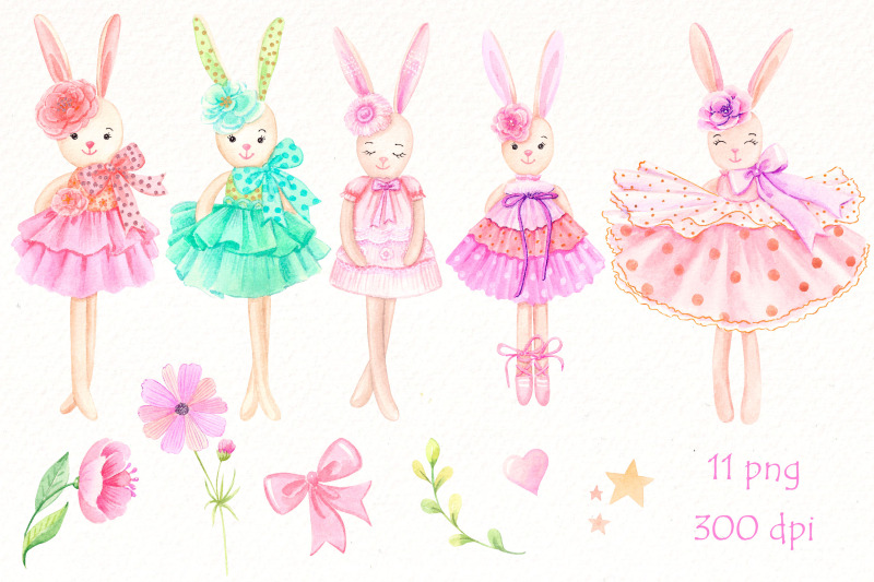 rabbit-doll-png-clipart-bundle-watercolor-bunny-clip-art