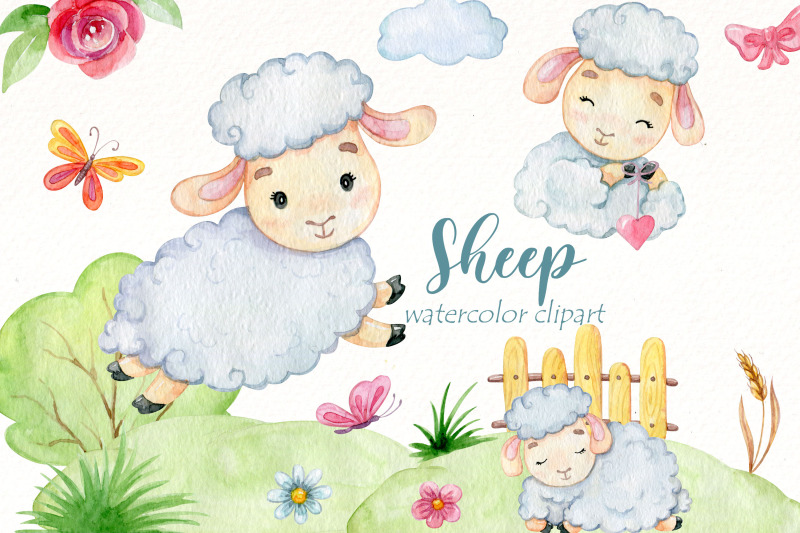 cute-sheep-clipart-watercolor-farm-animal-bundle-baby-lamb-png