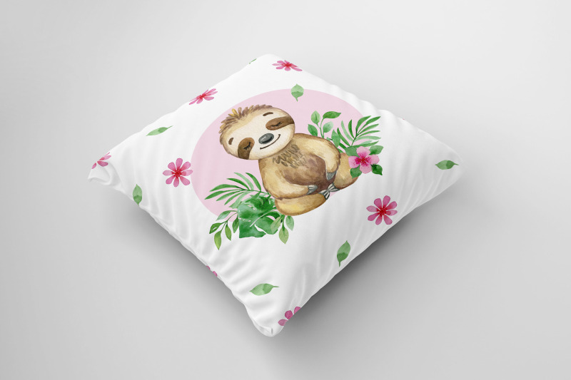 sloth-digital-paper-watercolor-cute-animal-digital-papers