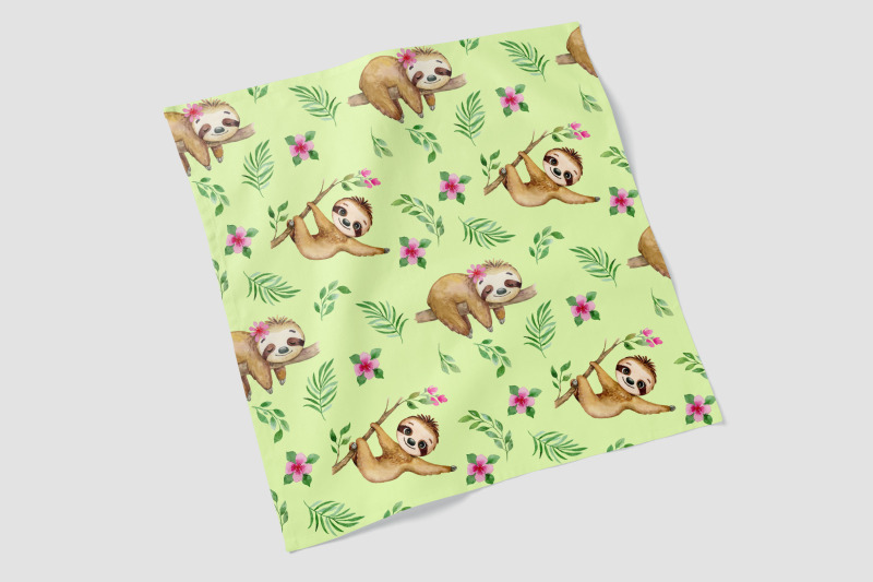 sloth-digital-paper-watercolor-cute-animal-digital-papers