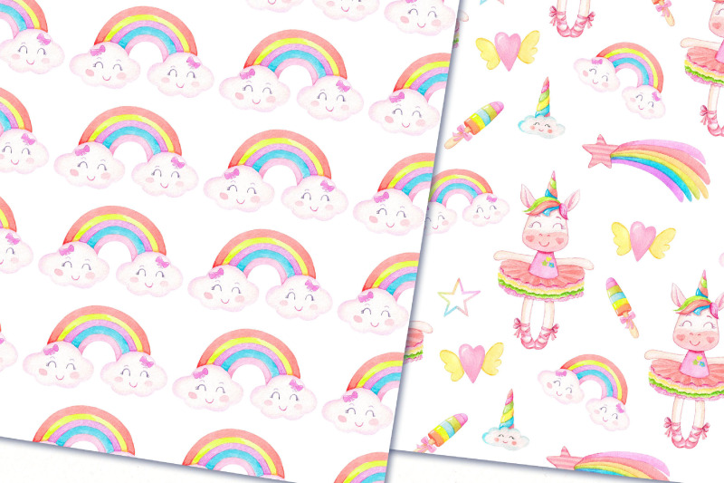 watercolor-unicorn-seamless-pattern-bundle-animal-paper