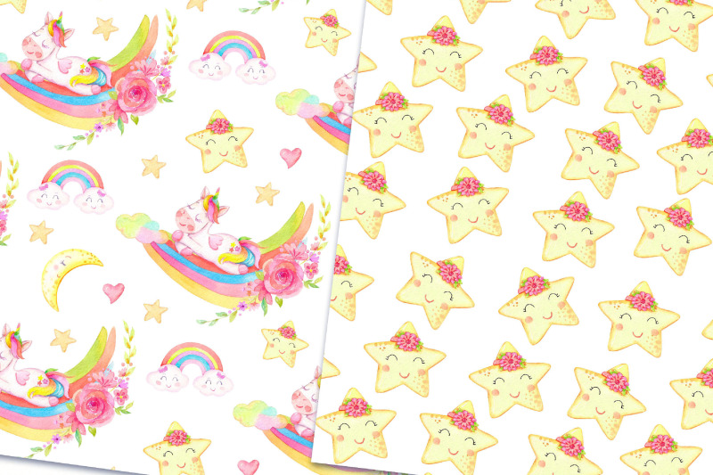 watercolor-unicorn-seamless-pattern-bundle-animal-paper