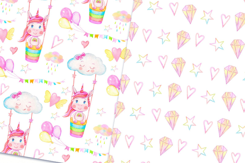 watercolor-unicorn-seamless-pattern-bundle-animal-paper