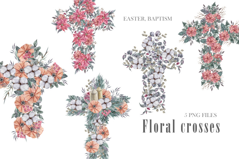 watercolor-easter-floral-crosses-clipart-5-png-files