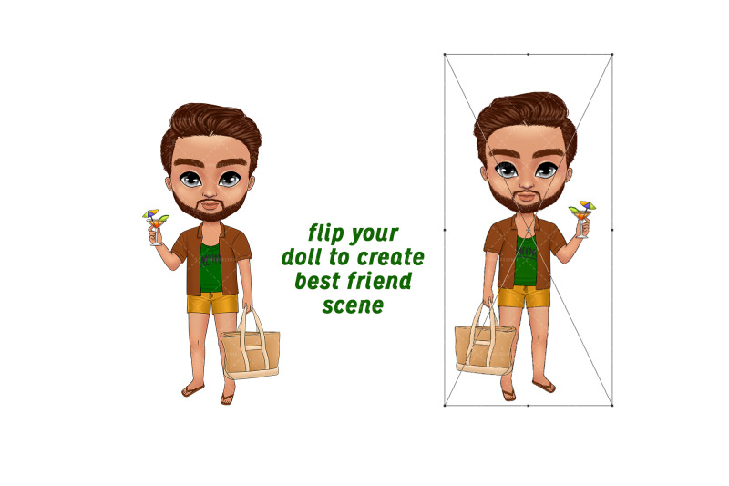 best-friends-chibi-clipart-summer-customizable-cute-fashion-men-af