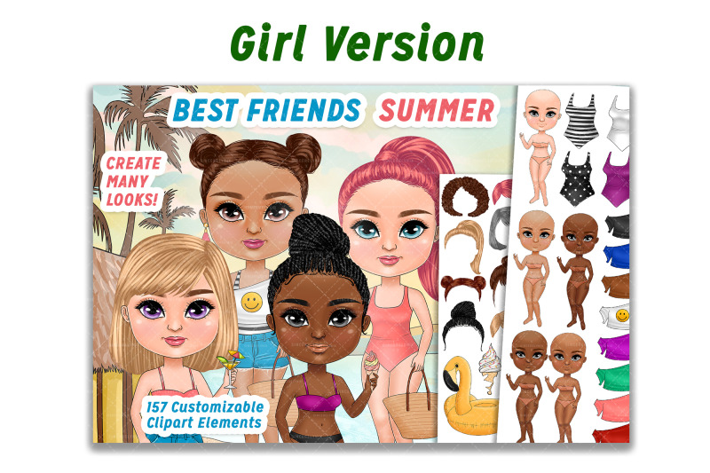 best-friends-chibi-clipart-summer-customizable-cute-fashion-men-af