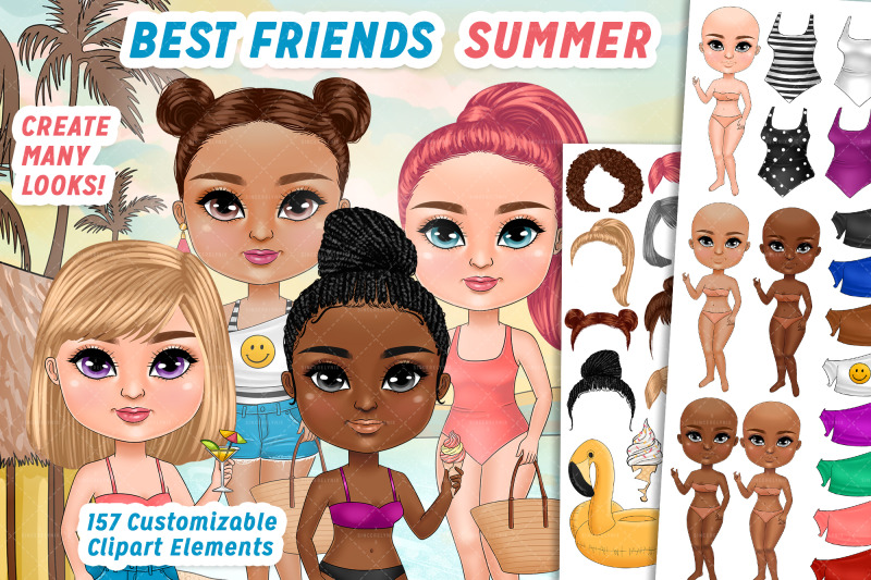 best-friends-chibi-clipart-summer-customizable-cute-fashion-girl-c