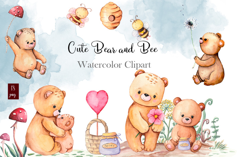 cute-bear-and-bee-watercolor-clipart