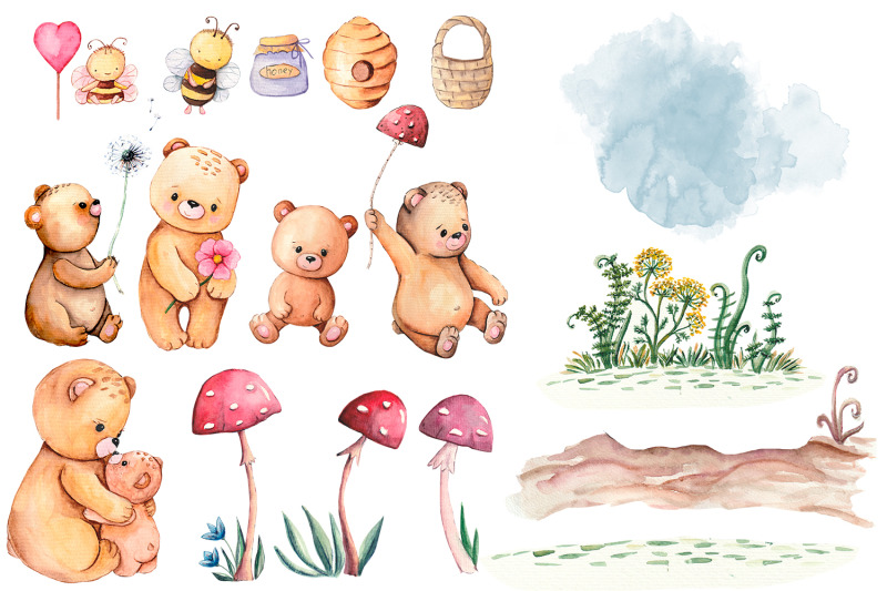 cute-bear-and-bee-watercolor-clipart