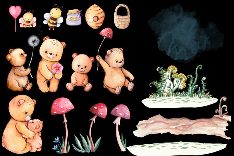 cute-bear-and-bee-watercolor-clipart