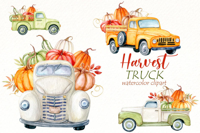 hurvest-truck-watercolor-clipart-bundle-pumpkin-png-clipart