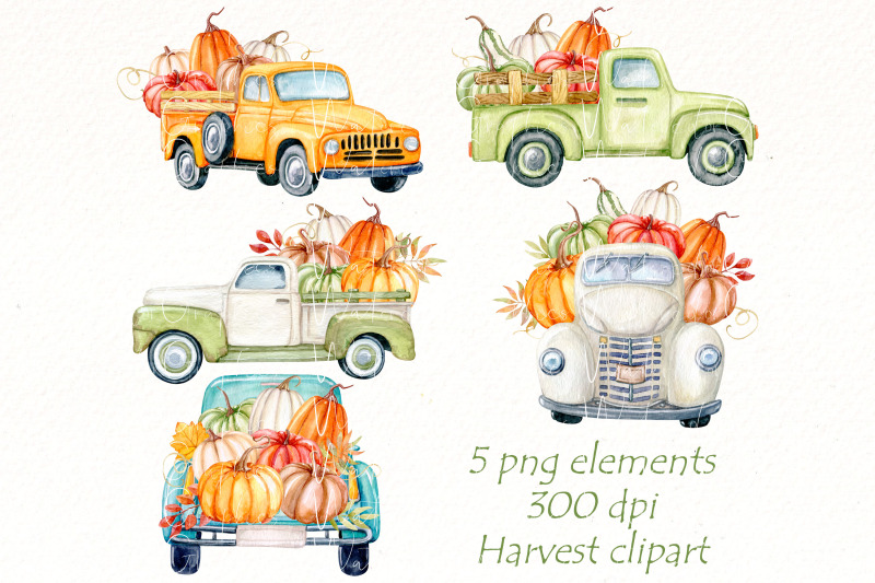 hurvest-truck-watercolor-clipart-bundle-pumpkin-png-clipart