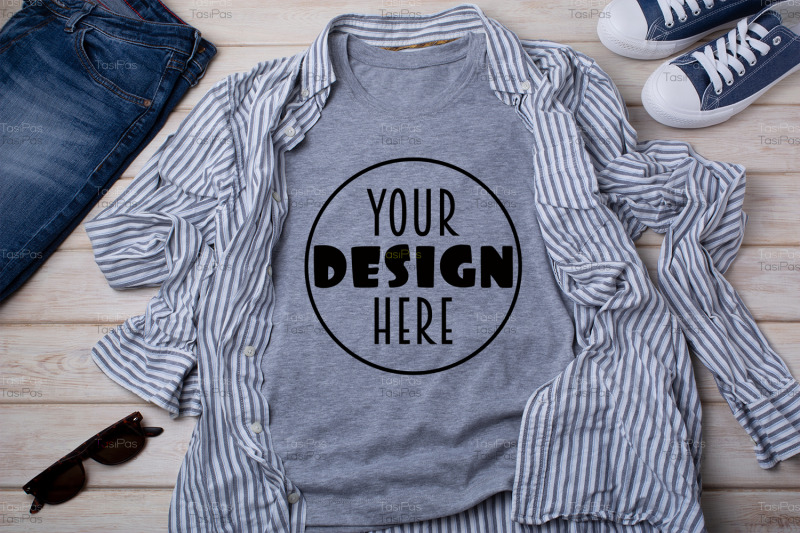 gray-t-shirt-mockup-with-striped-shirt-and-jeans