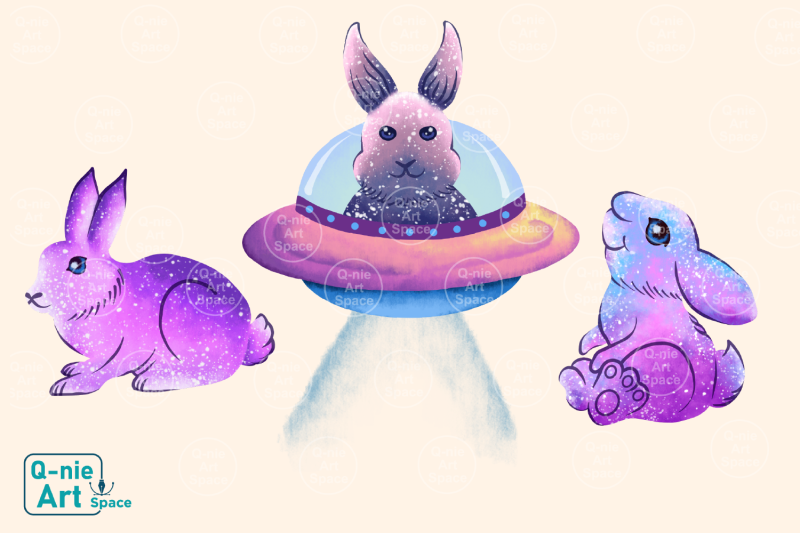 galaxy-style-easter-day-illustration-bundle-rabbit-clipart