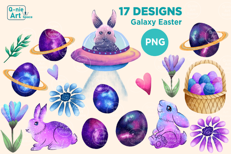 galaxy-style-easter-day-illustration-bundle-rabbit-clipart