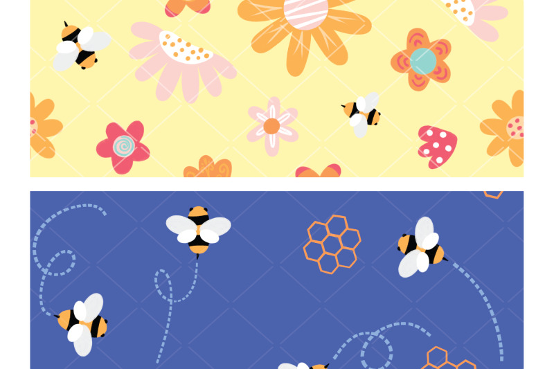 spring-flowers-amp-bees-digital-paper-seamless-background-pattern